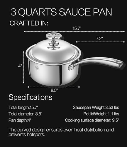 5 ply Stainless Steel Saucepan Heavy Duty Pot