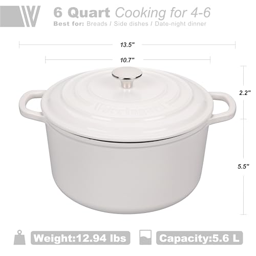 Enameled Cast Iron Dutch Oven Pot with Lid (6 QT / White)