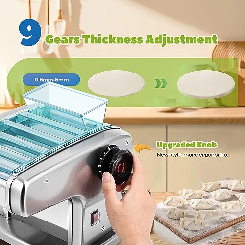 Electric Pasta Maker Automatic Noodle Machine Fresh Pasta Dough Roller Stainless Steel (1.5mm+2.5mm+4mm+9mm Noodles)