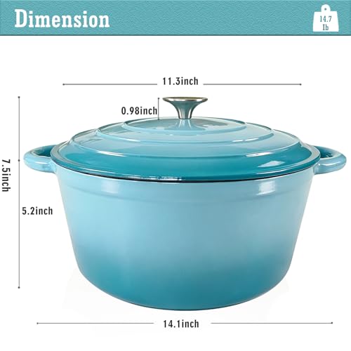 Enameled Cast Iron Dutch Oven with Lid (Teal / 6QT)