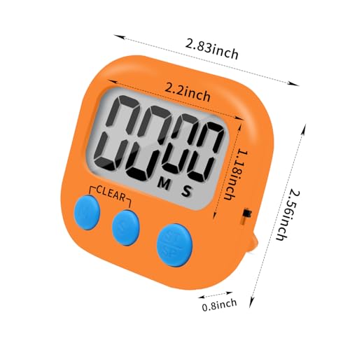6 Pack Small Digital Kitchen Timer Magnetic Back and ON (Orange)