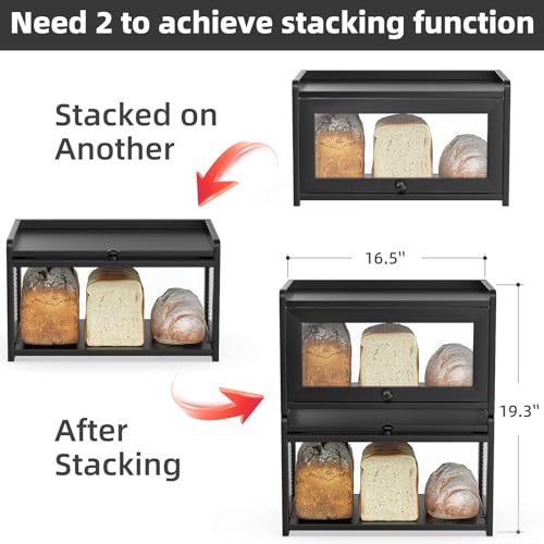Bamboo Bread Box for Kitchen Countertop (Black)