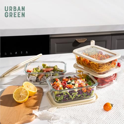 Glass Food Storage Containers with Glass Lids (‎Ivory White -4s)