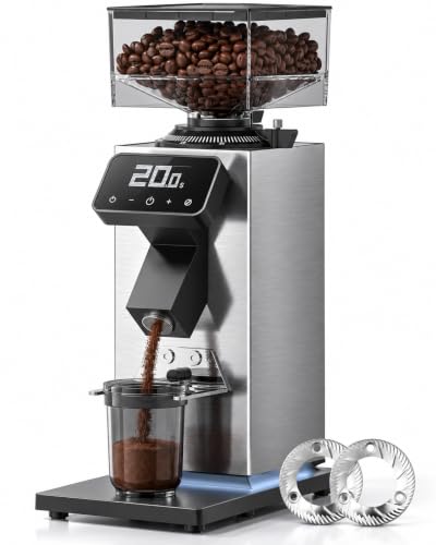 64mm Flat Burr Coffee Grinder (Brushed Silver)