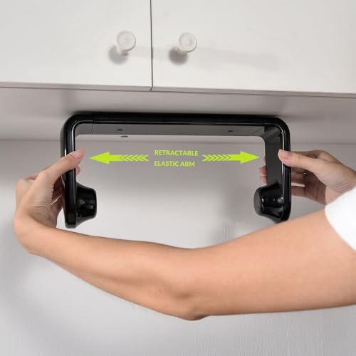 Paper Towel Holder Under Cabinet or Wall Mount ONE Hand Operation Tension Arm Kitchen Roll Holder