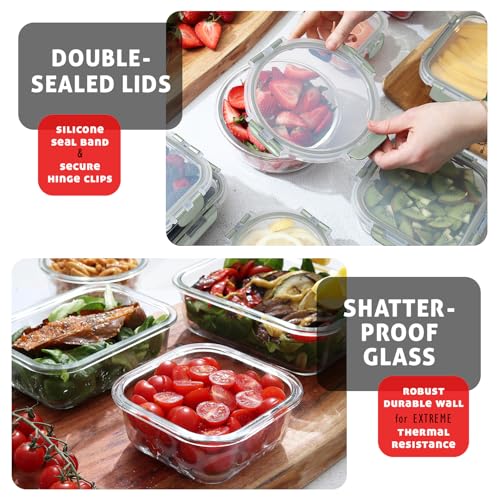 48pc Glass Storage Containers with Lids (Sage Green / 24 Pack)