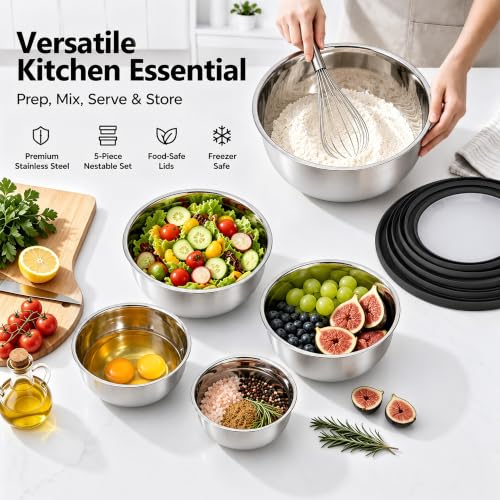 Mixing Bowls with Lids Set of 5 (Black)