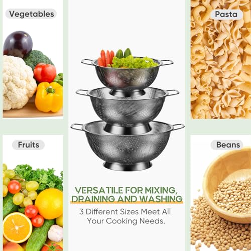 3 Pcs Stainless Steel Colander Set Metal Mesh Strainers