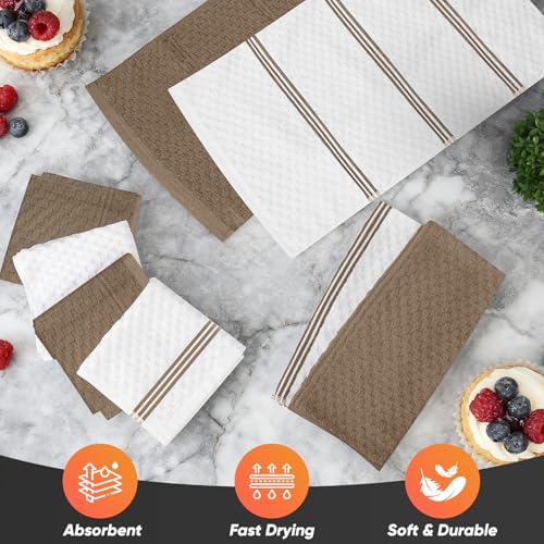 Oven Mitts Kitchen Towels and Dishcloths with Pot Holders Sets (Khaki)