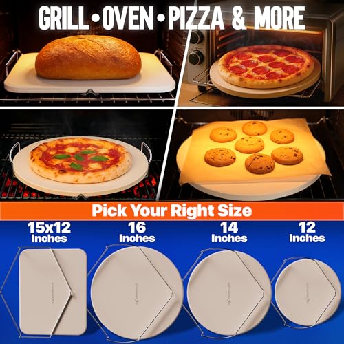 Pizza Stone for Oven and Grill with Handles