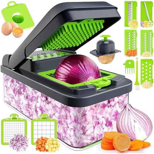 12-in-1 Vegetable Chopper, Food Veggie Chopper With Container (Green / 7 blades)