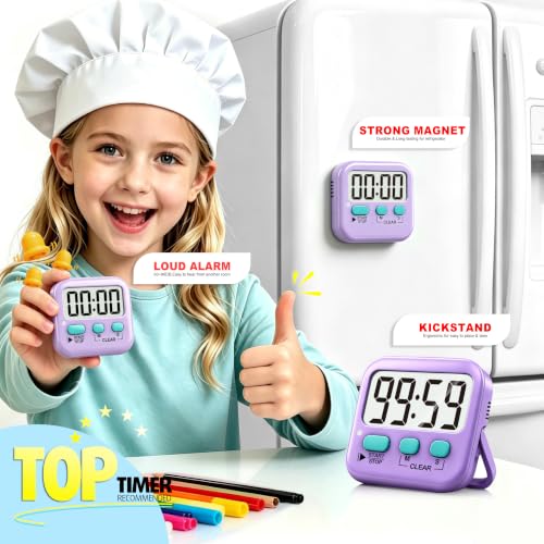 2 Pack Digital Timer for Kids Classroom Kitchen Timers for Cooking (1 * Fresh Purple)