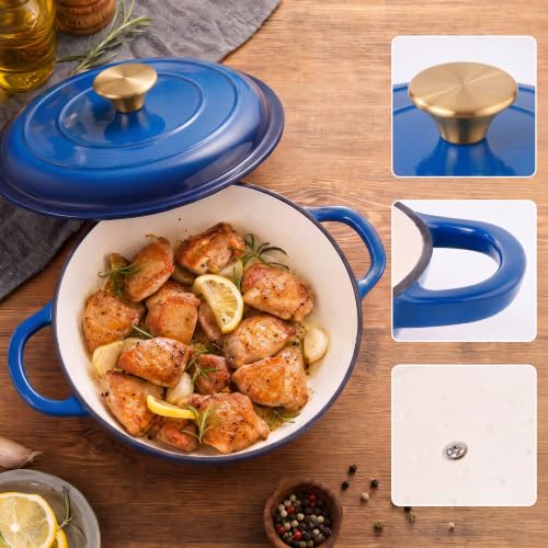 Dutch Oven Enameled Cast Iron with Lid (Blue / 3 QT（Shallow Pot）)