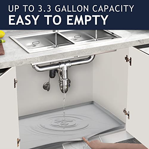 Heavy Duty Silicone Under Sink Mats for Kitchen Waterproof 31" x 22" (Gray / 31'' x 22'' x 1'')