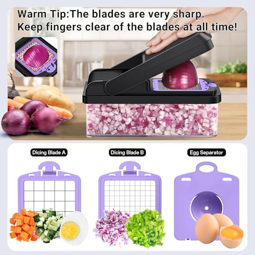 15-in-1 Vegetable Chopper with 10 Blades, Food Veggie Cutter, Purple (Purple / 10 Blades)