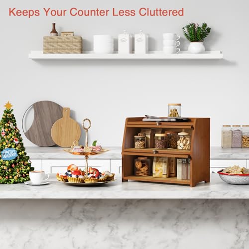 Wooden Bread Box for Kitchen Countertop (Walnut)