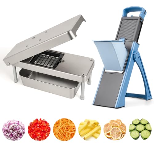 Stainless Steel Vegetable Chopper with Safety Mandoline Slicer & Container