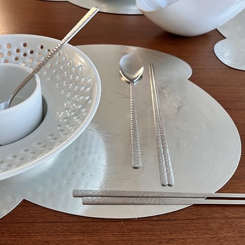 Korean Made Silver Glossy Hammered Stainless Steel Korean Spoon & Chopstick SET