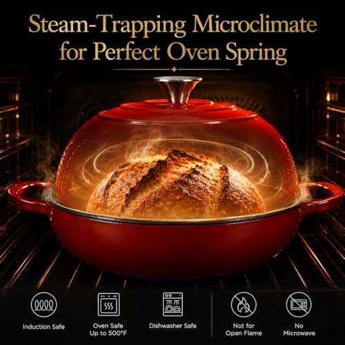 6QT Enameled Cast Iron Dutch Oven for Sourdough Bread Baking (Garnet Red)