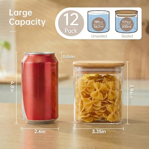 Square Glass Jars with Bamboo Lids 34 FL OZ [Set of 6]
