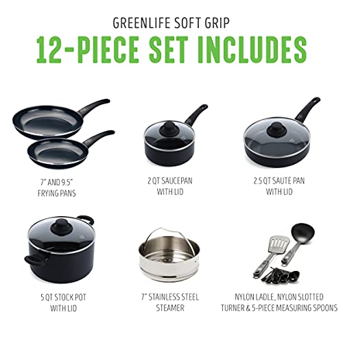 Soft Grip Healthy Ceramic Nonstick 12 Piece Kitchen Cookware Pots and Frying Sauce Saute Pans Set