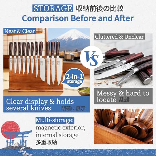 Acacia Wood Utensil Holder with Magnetic Exterior ・3 (dark wood color / 16.5*9 inch without board)