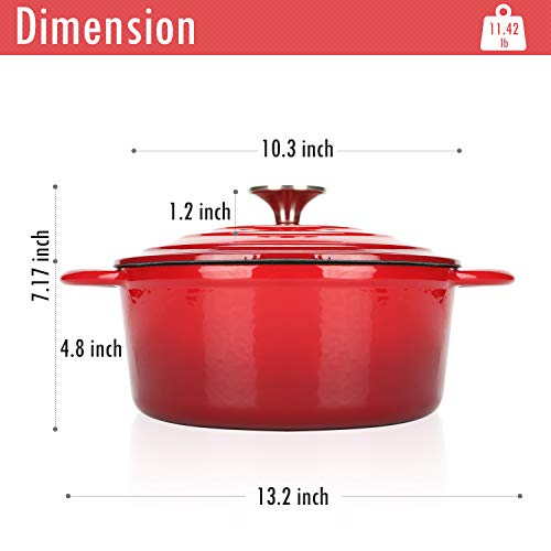 5 QT Enameled Cast Iron Dutch Oven with Lid for Stews and Roasts (Red / 5QT)