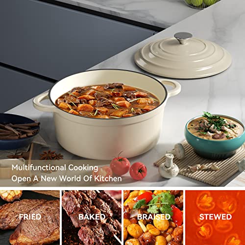 4.5 Quart Enameled Dutch Oven Pot with Lid (4.5 QT / Beige)