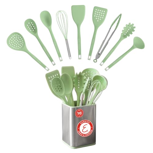 Lagasse 10 Piece Silicone Kitchen Utensil Set with Holder (Green)