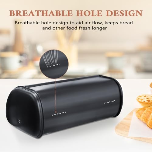 Bread Box for Kitchen Countertop (Matte Black Rose Gold)