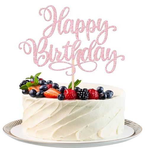 1 PCS Happy Birthday Cake Topper Glitter Happy Birthday Cake Pick Bunting Decor for Anniversary Celebrating Happy Birthday Party Cake Decorations Supplies Gold