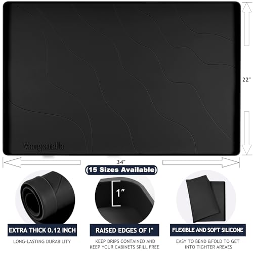 Heavy Duty Silicone Under Sink Mats for Kitchen Waterproof 19" x 19" (Black / 19'' x 19'' x 1'')