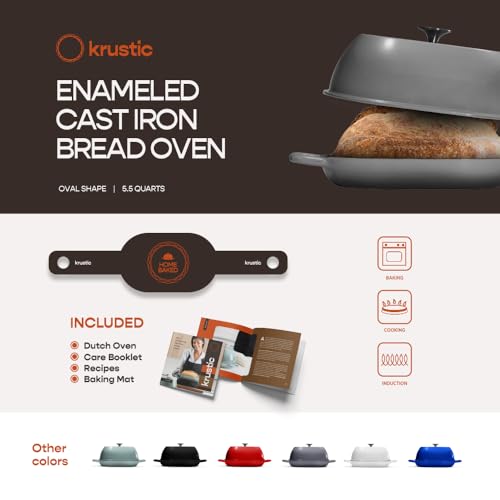 Enameled Cast Iron Dutch Oven for Professional Sourdough Bread Baking (Gray)