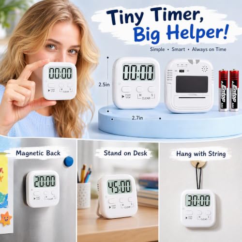 2 Pack Digital Timer for Kids Classroom Kitchen Timers for Cooking (2 * Pure White)