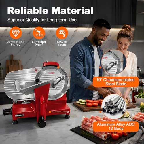 Electric Meat Slicer 10 inch 240W Commercial Deli Food Slicer (Red-10IN-240W)