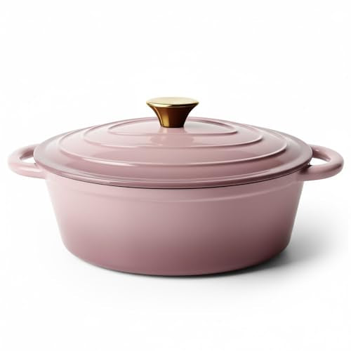 Vintage Style Oval Dutch Oven for Bread Baking (Pink / 4.5 QT Oval)