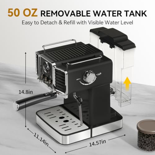 20Bar Semi Automatic Retro Espresso Machine with Milk Frother (Black)