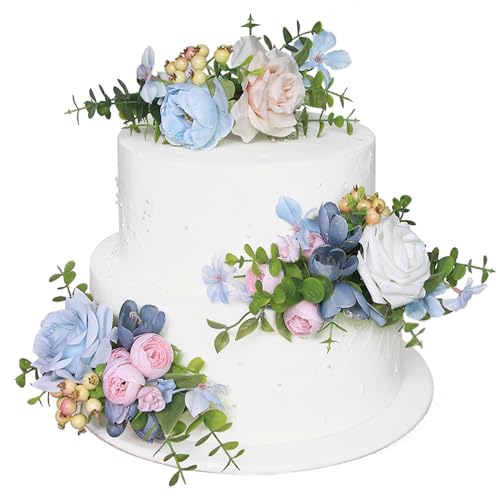 3Pcs Pre made Cake Topper Cake Decorating Flowers for Cake Decor Cake Flowers for Wedding Baptism Birthday Party Bridal Baby Shower