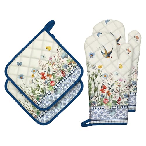 Oven Mitts and Pot Holders Sets 100% Cotton Heat Resistant