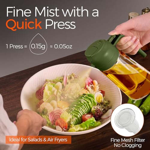 16 oz 2-in-1 Glass Olive Oil Sprayer for Cooking, BlackOliveGreen (2Pcs Black & OliveGreen)