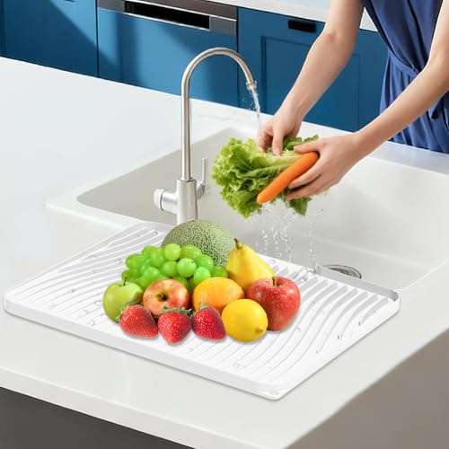 Silicone Dish Drying Mat for Kitchen counter (Ivory / 15.8" x 13")