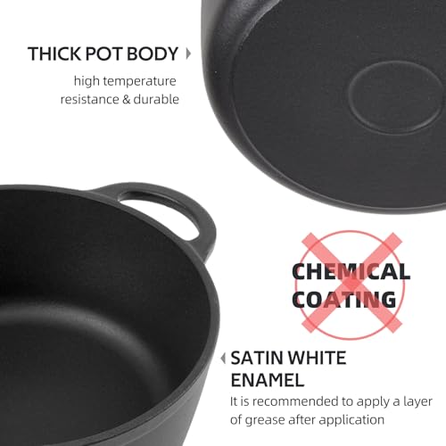 6 Quart Dutch Oven Enameled Cast Iron with Lid (Matte Black(No Enameled) / 6 QT)