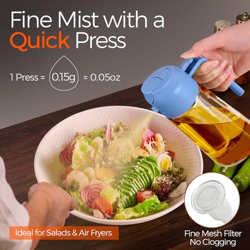 16 oz 2-in-1 Glass Olive Oil Sprayer for Cooking, SkyBlue (1Pc SkyBlue)