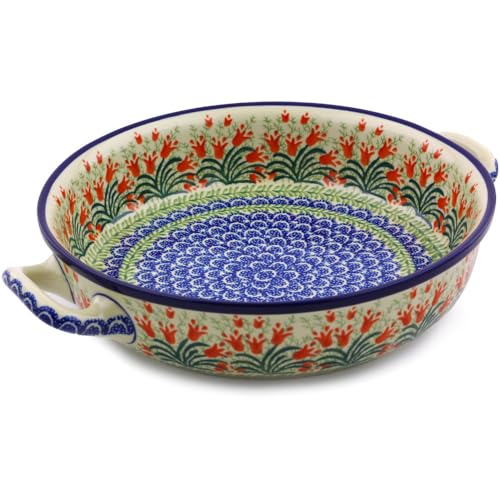 Authentic Polish Pottery Round Baker with Handles Handmade in Bolesławiec Poland by Ceramika Artystyczna + Certificate of Authenticity