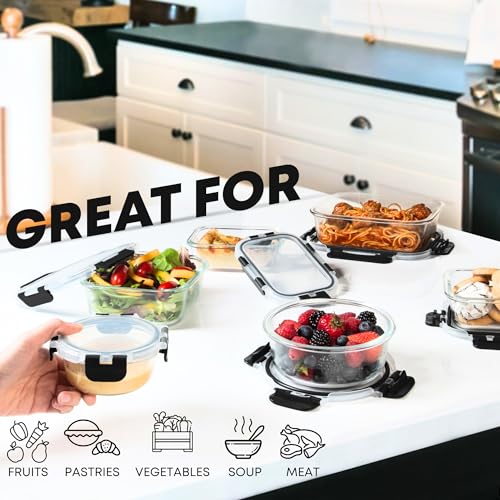30 PC Glass Food Storage Containers with Lids (Black)