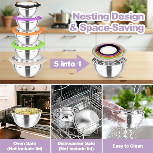 Mixing Bowls with Lids Set of 5 (Multicolor)