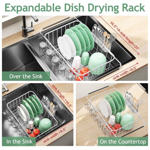 Small Dish Drying Rack in Sink (Small With Cup Holder - 15.08×8.39×5.24 Inches)