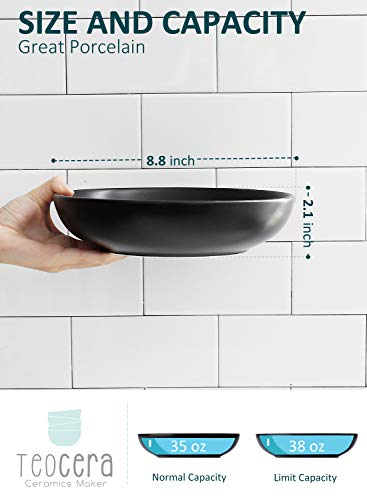 Wide and Shallow Large Porcelain Salad and Pasta Bowls Set of 4