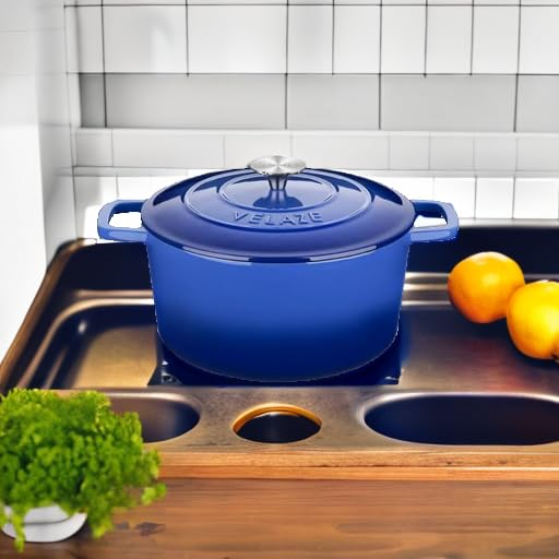 6 QT Enameled Cast Iron Dutch Oven Pot with Lid (Blue / 6QT-Round)