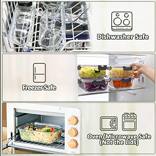 10 Pack Glass Food Storage Containers with Lids (gray)